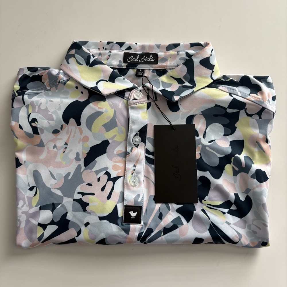 Men’s Bad Birdie Golf Savannah Swing Abstract Floral Performance Polo L MSRP $78 - Picture 3 of 7